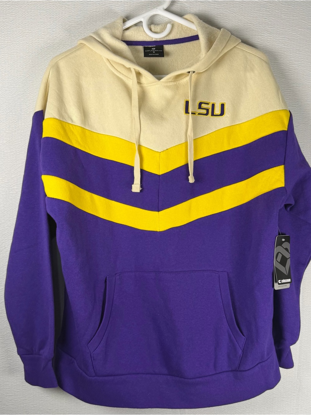 Colosseum LSU Chevron Pullover Hoodie in Purple, Yellow & Cream Size S Fall